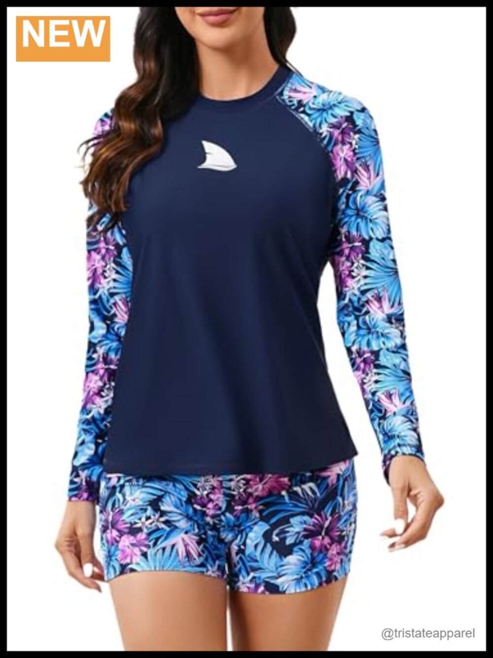 Women's Long Sleeve Rash Guard Set Built in Bra UPF50+ Boyshorts Swim